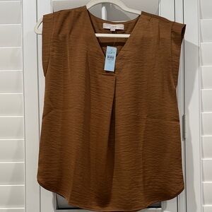 LOFT Women's Tan V-Neck Cap Sleeve Blouse